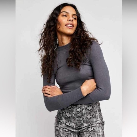 Free People Tops - Free People Rickie Mock Neck Top in Charcoal